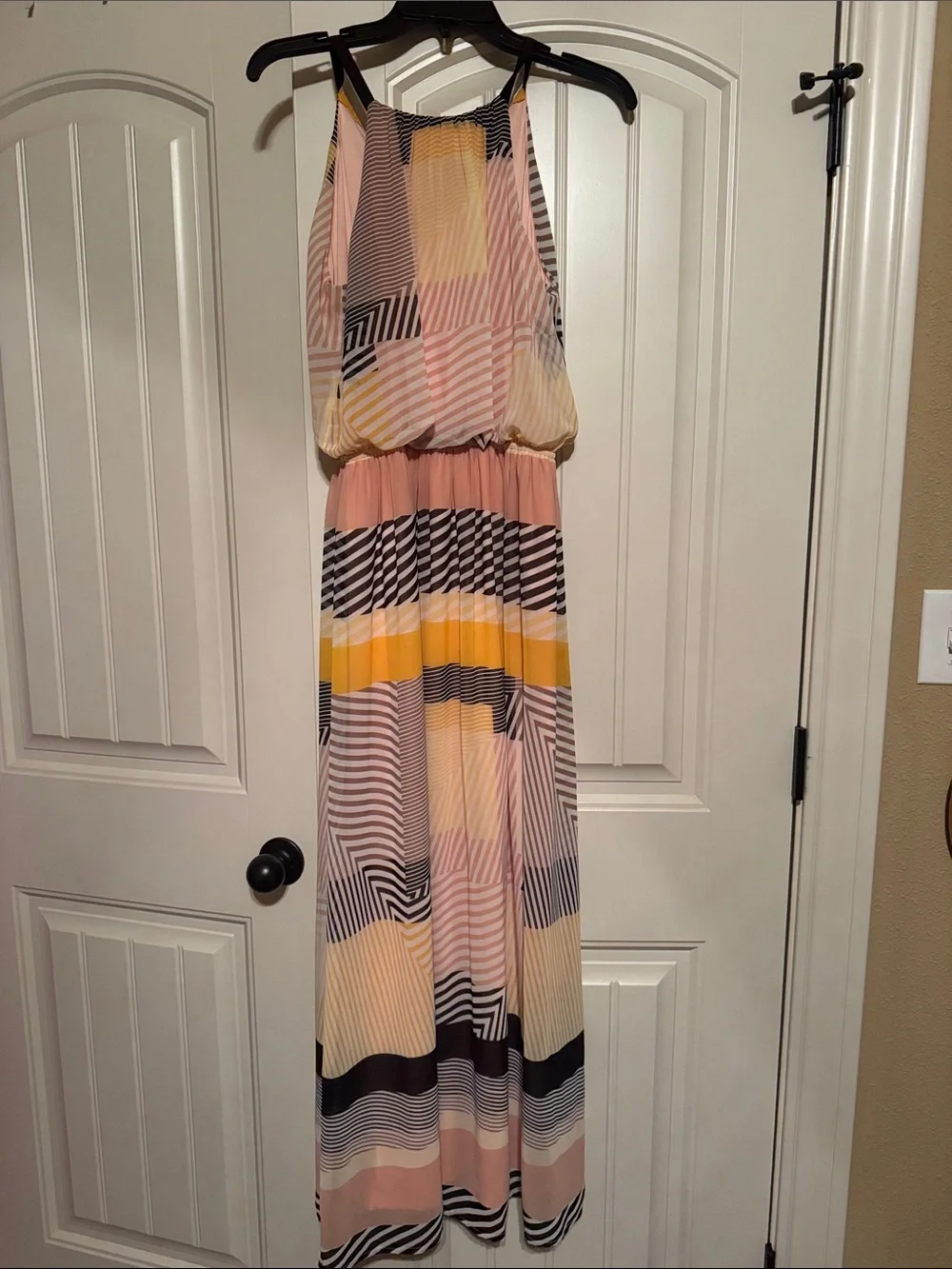 Vince Camuto Multicolor Geometric Halter Maxi Dress